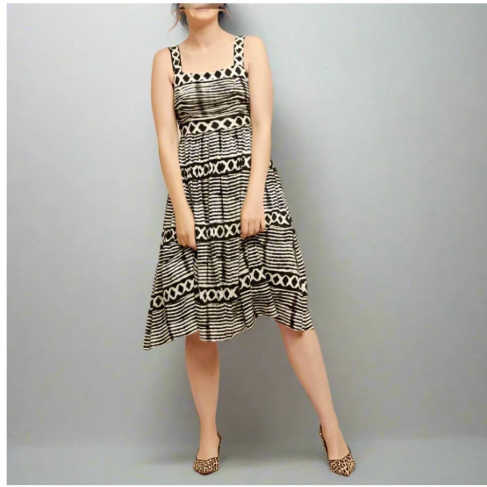 Anthropologie Tracy Reese Black Square Neck Midi Dress Sleeveless Petite S